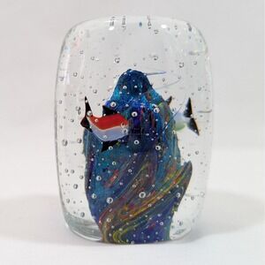 Murano Style Blown Art Glass Paperweight Fish Aquarium Ocean Coral Reef Bubbles